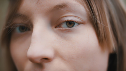 Eyes close up of young caucasian spiritual woman. High quality photo