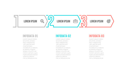 Obraz premium Business infographic template design with thin line and arrows concept. Timeline with 3 options or steps. Can be used for workflow layout, annual report, info chart.