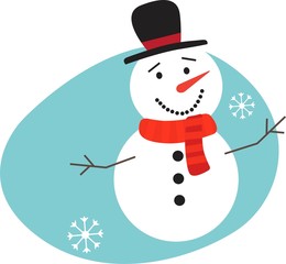 Hand drawn of Merry Christmas Card. Cartoon Snowman. Vector Illustration. 