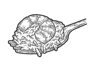 Risotto with seafood. Sketch scratch board imitation. Black and white.