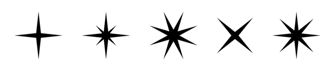 Stars. Black stars vector icons, isolated. Star different shape in flat design. Vector illustration