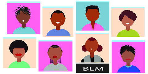 Black lives Matter black people Horizontal banner  with flat vector illustration full color 