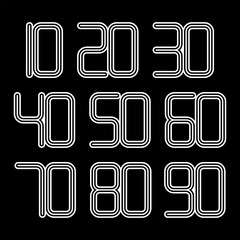 Set of numbers with black and white typography design elements