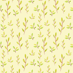 Watercolor seamless pattern made with yellow twigs.  Floral pattern in ochre and yellow color.