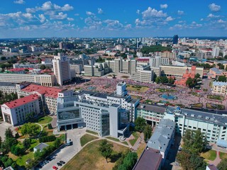 Obraz premium Aerial view of Minsk, Belarus in summer 2020