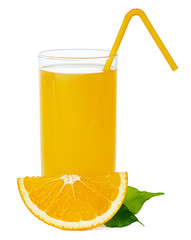 Fresh orange juice in glass isolated on white