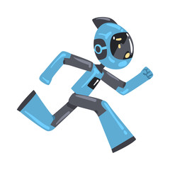 Cute Robot Running, Funny Personal Robotic Assistant Character, Artificial Intelligence Concept Cartoon Style Vector Illustration