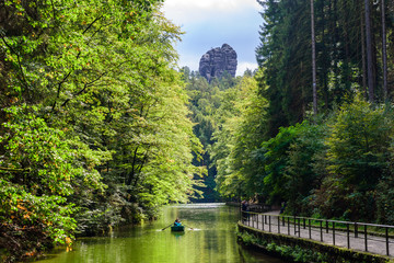 Lake Amselsee in Rathen in Saxon Switzerland - Sandstone rock formation, travel destination in...
