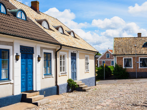 Old houses at street, Torekov, Sweden.