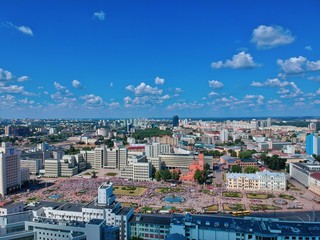 Fototapeta premium Aerial view of Minsk, Belarus in summer 2020