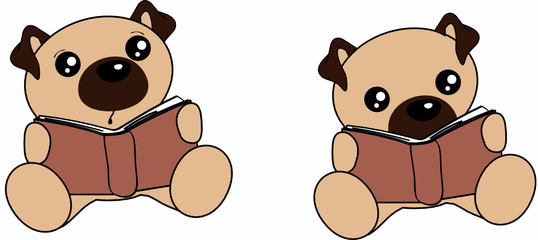baby  pug dog cartoon holding book collection in vector format