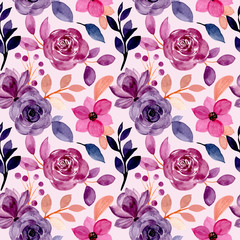 Purple floral seamless pattern with watercolor