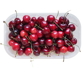 Fototapeta na wymiar red cherry basket isolated over white
