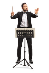 Young male conductor directing a performance