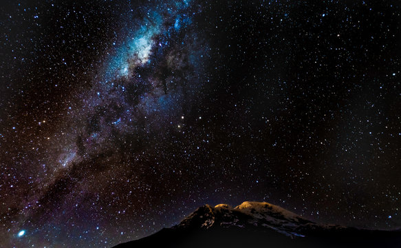 The nightsky filled with stars above the Chimborazo volcano, Ecuador