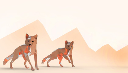 Animal Fox low poly Orange geometric triangle  Creative Ideas concept on Orange  background - 3d rendering