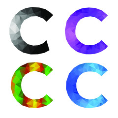 Alphabet set. Letter C in gradient polygonal style. 4 different color style