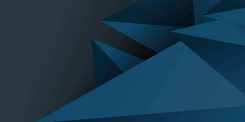 Dark blue background with 3d triangle abstract graphic elements for presentation background design.
