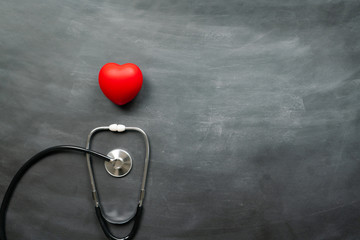 Healthcare medical insurance with red heart and stethoscope