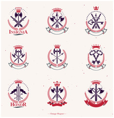 Vintage Weapon Emblems set. Heraldic Coat of Arms, vintage vector emblems collection.