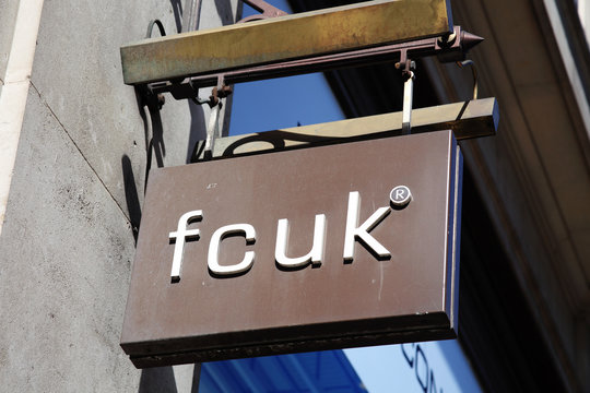 London, UK, April 1, 2012 : French Connection clothing store fcuk logo advertising sign at their retail outlet shop business in Regent Street which is a popular travel destination tourist attraction l