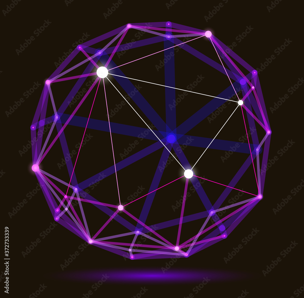 Poster dimensional lattice mesh vector abstraction, 3d polygonal design abstract sphere, tech and science d