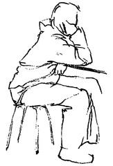 Freehand drawing of person sitting at table