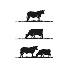 Black angus vector illustration. Grass silhouette livestock farm logo design