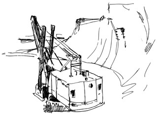Sketch of a mining excavator at work