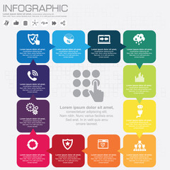 Infographic design template and business concept with 12 options, parts, steps or processes. Can be used for workflow layout, diagram, number options, web design.