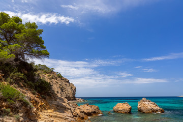 View of the bay Cala Xarraca. Ibiza, Balearic Islands, Spain