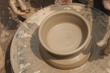 Potter at work, clay molding, man work clay, potter man
