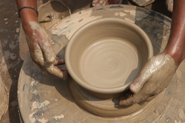 Potter at work, clay molding, man work clay, potter man