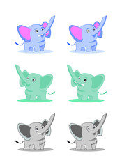 set of cute or funny elephant with and without ivory drawing in cartoon vector