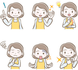 表情や仕草のセット、主婦の女性、母親の私服、B