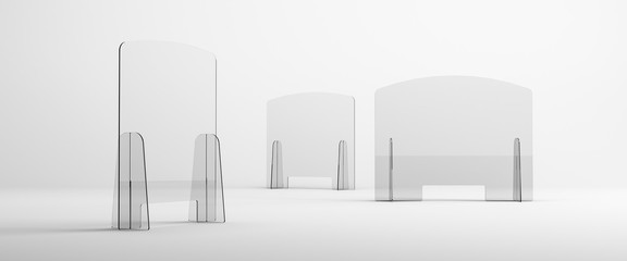 Sneeze guards, social distancing barriers and shields. Transparent Acrylic Display.