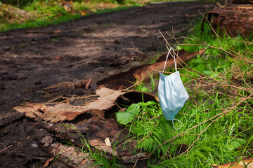 lost mouth nose protection on a forest hiking path