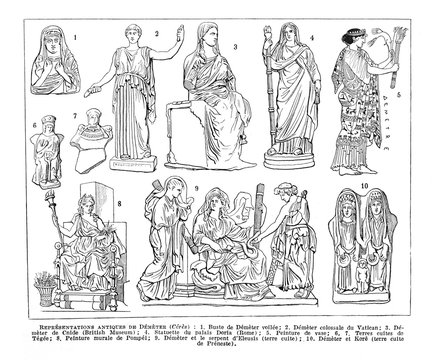 Statues minerve / Antique engraved illustration from from La Rousse XX Sciele 