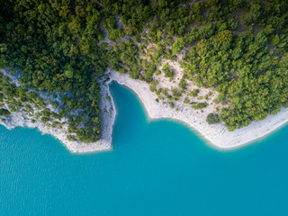 aerial view of a portion of the beach on the lake
