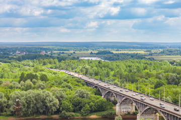 Obraz premium Vladimir city, Sudogskoye highway, the bridge over the river Klyazma, Russia. Beautiful landscape, view into the distance