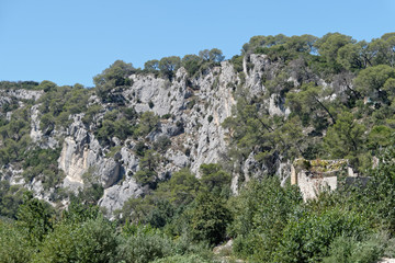 Fototapeta na wymiar Les très hautes falaises de la commune de Collias dans le Gard - France