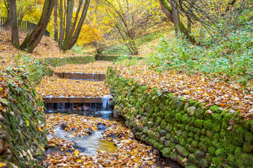 The stream in the Kolomenskoe park in the autumn, Moscow