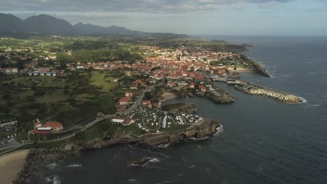 Asturias. Coastal village of Llanes. Spain. Aerial Drone Footage