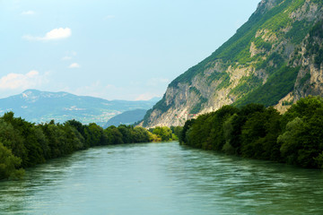 Naklejka na ściany i meble Cycleway along the Adige river from Rovereto to Trento