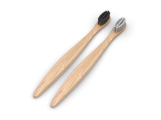 Blank Wooden Bamboo Toothbrush For Mockup Design And Branding. 3d rendering illustration.