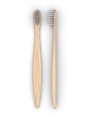 Blank Wooden Bamboo Toothbrush For Mockup Design And Branding. 3d rendering illustration.