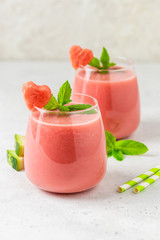 Straberry watermelon smoothie. Space for text.