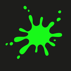 Bright green blot with drops on a black background. Isolated.