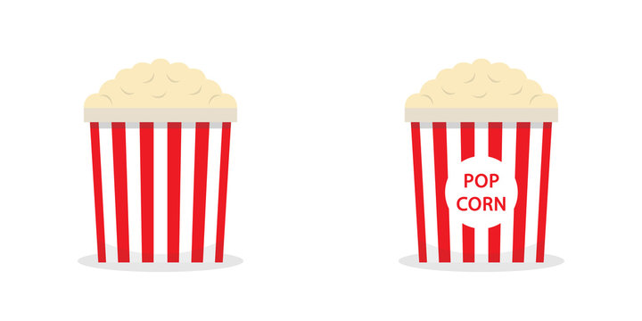 Conjunto. Palomitas de ma&iacute;z. Pop corn. Canguil. Comida. Concepto de cine y pel&iacute;culas. Ilustraci&oacute;n vectorial estilo 3d