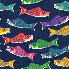 Colorful Koinobori carp streamer, carp-shaped windsocks seamless pattern background